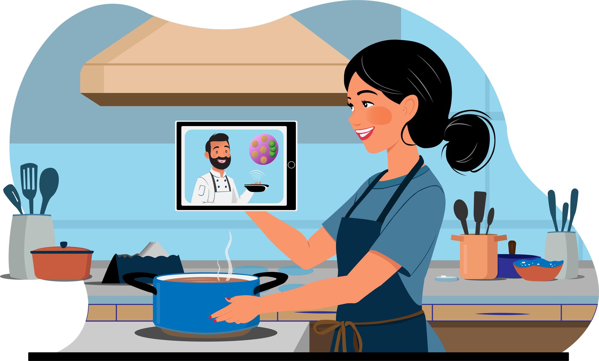 Allievo durante una lezione online con chef